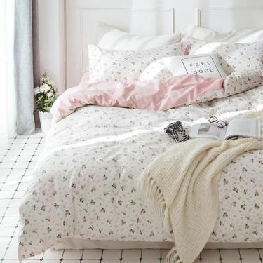 Imagem de Capa de edredon HighBuy Floral Girl Twin XL algodão branco rosa