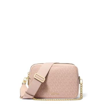 Imagem de Michael Kors Bryant Bolsa tiracolo média com corrente de zíper duplo, ferragens douradas/tonal MK Signature Coated Shill/Ballet