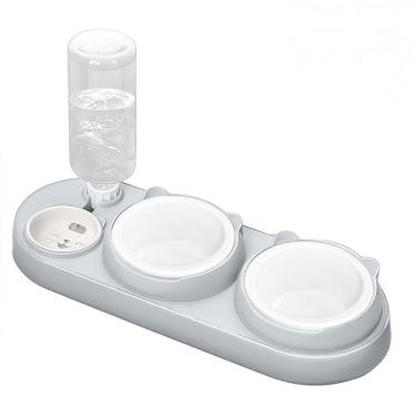 Imagem de Marchul Tigela 3 em 1 para gatos, conjunto de tigela de cerâmica para comida e água, design inclinado de 15°, para gatos internos, cães pequenos e cães médios