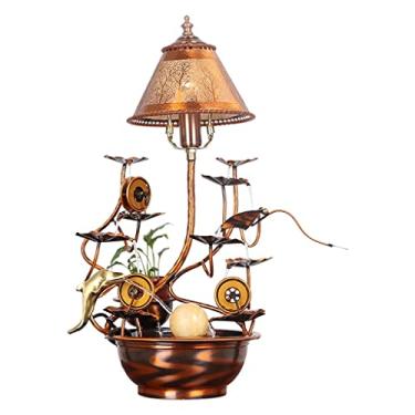 Imagem de XFNVXC Fonte decorativa interna de mesa fonte de água de mesa com roda Feng Shui fonte de cachoeira interna de cobre decoração de sala de estar fonte de jardim para casa