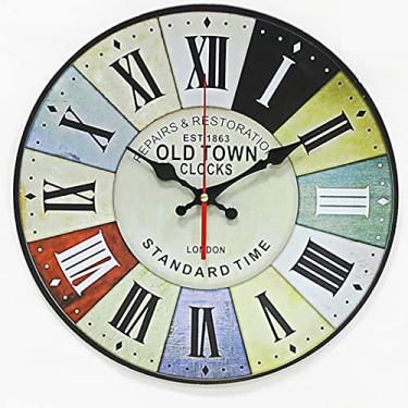 Imagem de AKALNNB Relógio de parede ao ar livre, relógio de jardim à prova d'água, exibição de numerais romanos, retrô, estilo gasto, madeira silenciosa, relógio de parede, decoração interna e externa, relógio