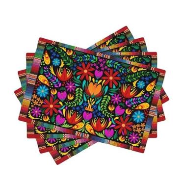 Imagem de Jogo americano com tema de festa mexicana, casa de fazenda, rústico, cinco de maio, Dia de Los Muertos, tapetes de mesa de linho para sala de jantar, cozinha, festa, café, banquete, decoração 45,7 cm