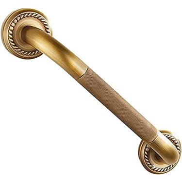 Imagem de QLDFX Barra de apoio para banheiro corrimão de escada de latão seguro barras de apoio para banheiro antiderrapante vaso sanitário idosos corrimão antigo haste de suporte para corredor (35 cm)