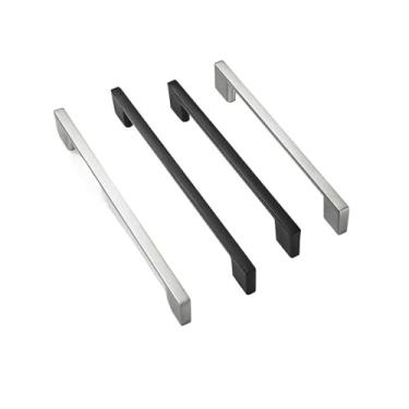 Imagem de CXYFQUUK Puxadores de porta de armário de cozinha de alumínio preto puxadores de gaveta de armário de vidro puxadores de porta de armário de móveis 2 peças (escovado-256)