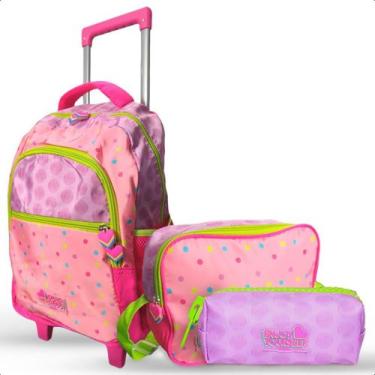 Imagem de Kit Mochila De Rodinha Escolar Infantil Menina Estojo - Rosa - Klizz