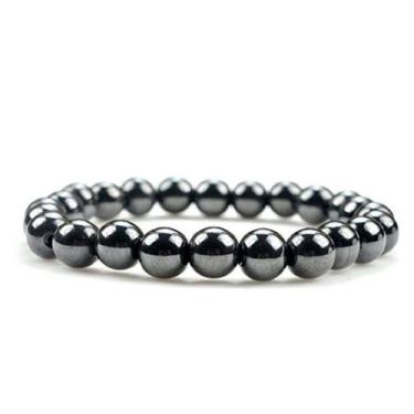 Imagem de pulseira pedra hematita elástico 6mm 8mm bolinha redonda AJUDA A EMAGR