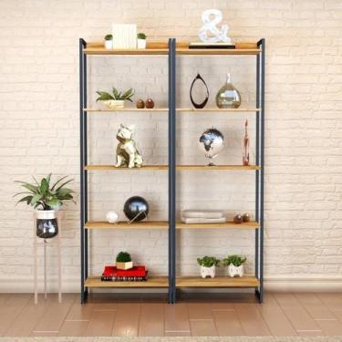 Imagem de Kit 2 Estantes para Livros Altas Industrial Aço 5 Prateleiras 187cmx60