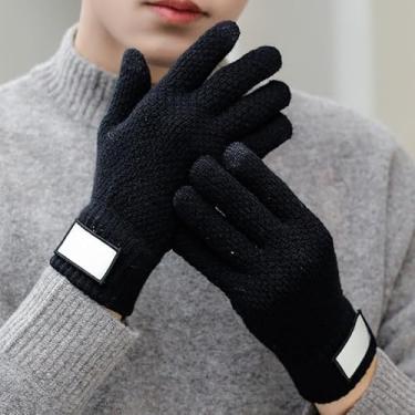 Imagem de Luvas térmicas para homens e mulheres, luvas de equitação de malha forradas com lã de inverno com proteção contra frio e aderência antiderrapante, Preto