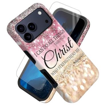 Imagem de FUYOCWE Capa para iPhone 17 Pro Max, capa I Can do All Things Through Christ com estampa lateral, protetor de tela + capa híbrida fina de camada dupla macia interna e rígida para iPhone 17 Pro Max de