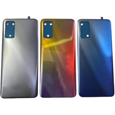 Imagem de SHOWGOOD para Oppo Realme V15 5G Capa de bateria traseira painel traseiro capa de porta peças de reparo para Oppo Realme V15 5G bateria traseira capa (prata)