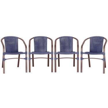Imagem de 04 Cadeiras Floripa Alumínio Pintura Marrom Trama Original Azul