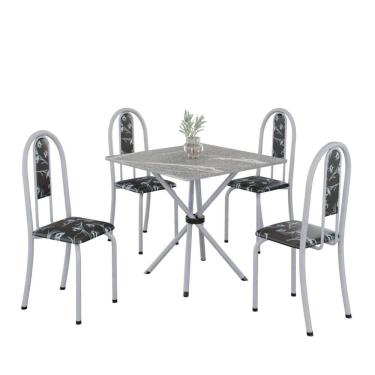 Imagem de Conjunto De Mesa Tubular 4 Cadeiras 70x70cm Mart Perola Com Tampo Em Granito Topázio Isabel 048 - Tudo De Móveis Preto Floral