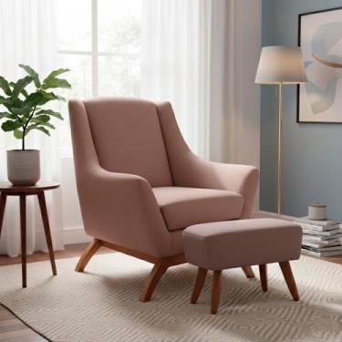 Imagem de Poltrona Dekorien Juliet Premium Linho Com Puff, Linho Avelã