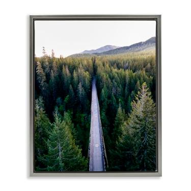 Imagem de Stupell Industries Arte de parede em tela flutuante cinza ponte entre pinheiros, design por Jared Kreiss, 53 x 43 cm