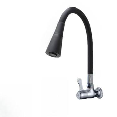 Imagem de Torneira Cozinha Parede Preta Flexível Duplo Jato Cone 1/4 de Volta(Preto/Parede/Rotação de 360°)