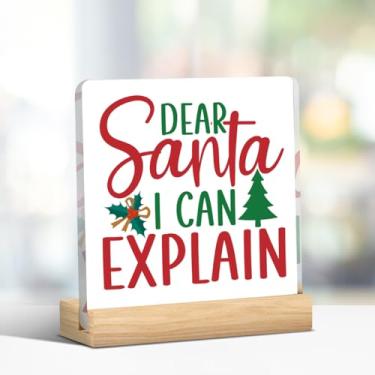 Imagem de Decoração engraçada de placa de férias de Natal, decorações de Natal, placas de férias de feliz Natal para decorações de bandeja em camadas, acrílico 10 x 10 cm