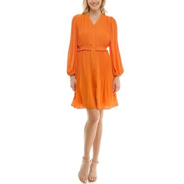 Imagem de Nanette Nanette Lepore Vestido feminino de botão totalmente forrado com corpo inteiro, cintura e manga plissada, Crush, 7