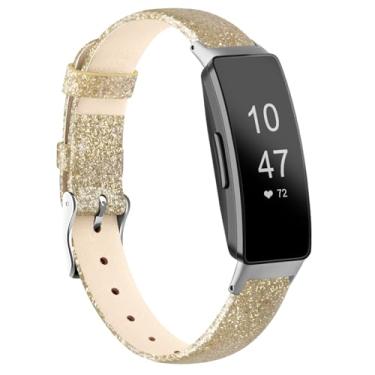 Imagem de AK Pulseira de couro compatível com Fitbit Inspire 3 para mulheres e homens, pulseira de substituição de couro de grão superior clássico macio para Fitbit Inspire 3 Fitness Tracker (ouro champanhe