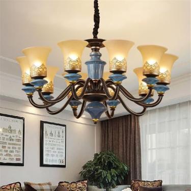 Imagem de Lustre de luxo europeu para sala de estar, estilo retrô americano, em cerâmica, para restaurante, quarto, escritório, hotel, villa, café, com luminária pendente LED (E10).