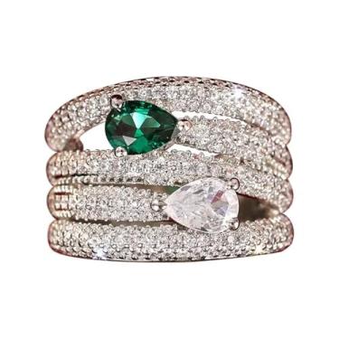 Imagem de Ganquya Aliança feminina de noivado com zircônia cúbica de pêra dupla, halo, esmeralda, casamento, eternidade, noivado, compromisso, lágrima, aniversário para seu tamanho 6-10 (7)