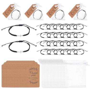Imagem de GOMAKERER 24 conjuntos de pulseiras de cruz da amizade, pulseira de corda ajustável com pingente de crucifixo pulseiras de cruz cristã com etiquetas de presente e bolsas para mulheres, homens