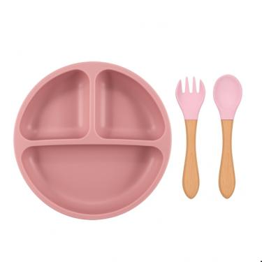 Imagem de Conjunto Refeição Infantil Silicone 3 Peças Prato com divisórias + Colher Garfo Treinamento do Bebê Antiderrapante