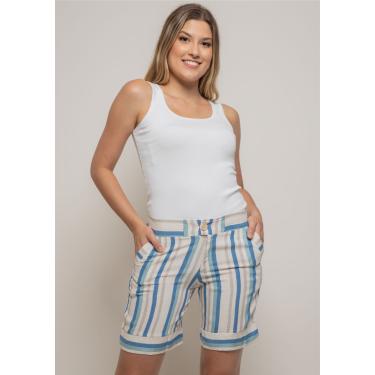Imagem de Shorts Linho Pau a Pique Listrado Bege e Azul