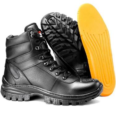 Imagem de Bota Masculina Preta Casual Militar Couro Cano Curto Coturno Semi Impe