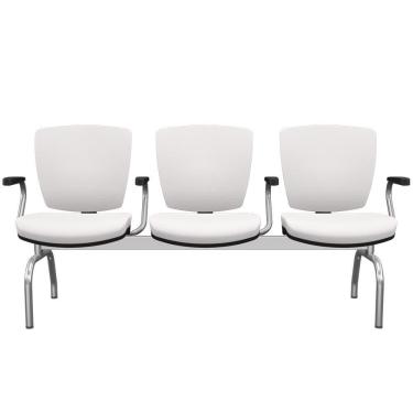 Imagem de Cadeira Longarina 3 Lugares Aeroporto Recepção Cromado Baixa Flexi P03 Vinil Branco - Lyam