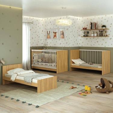 Imagem de Berço 3 Em 1 Para Colchão 60 X 130 Cm Multimóveis Mp0527g - Madeirado/branco