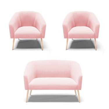 Imagem de Kit Namoradeira E 2 Poltronas Rosa Bebê Pés Palito