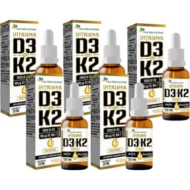 Imagem de Kit Com 05 - Vitamina D3 + K2 Em Gotas Sabor Laranja 20ml Flora Nativa-Unissex