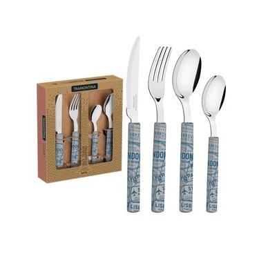 Imagem de Faqueiro Tramontina Bliss com Lâminas em Aço Inox e Cabos de Polipropileno Cinza Médio 16 Peças