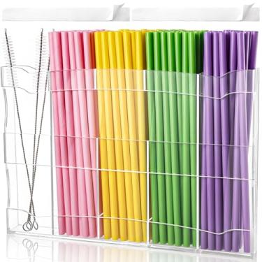 Imagem de Acshio Suporte de canudo de acrílico, organizador de canudos de armário com fita adesiva dupla face, recipiente de armazenamento de canudos reutilizáveis para cozinha, balcões, armários