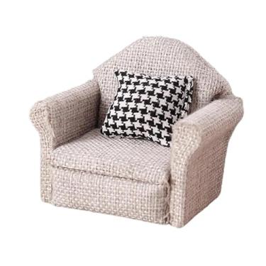 Imagem de oshhni Miniatura de sofá individual em tecido, modelo de poltrona, acessório DIY, mini brinquedo infantil, sofá com almofada para casa de bonecas em escala, Cinza Claro