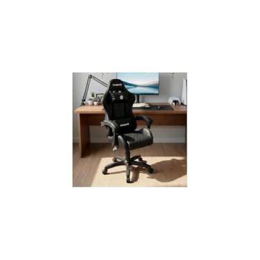 Imagem de Cadeira Gamer Ergonômica, Revestimento em Veludo, Reclinável, Base em Metal e Polipropileno, Altura Ajustável, Preta com Detalhes Brancos, 127-135cm