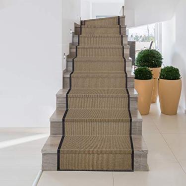 Imagem de Tapete e corredores da coleção de sisal sintético da iCustomRug Zara, mais macio do que o tapete de sisal natural, resistente a manchas e fácil de limpar, lindo tapete de borda em chocolate, 6,5 x 1,5 m