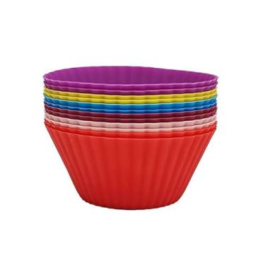 Imagem de Kit 12 Formas de Silicone para Cupcakes e Muffins, 7cm Diâmetro, Antiaderente, Cores Sortidas, Reutilizável