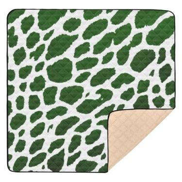 Imagem de Qilmy Tapete de bebê com estampa de leopardo verde 127 cm x 127 cm, tapete macio à prova d'água para bebês e crianças, tapete antiderrapante lavável para cercadinho