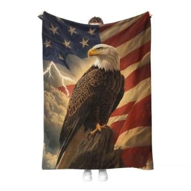 Imagem de Hohoto Manta de águia com bandeira americana para homens, mulheres, meninos, meninas, estrelas, bandeira dos Estados Unidos, Dia da Independência, decoração patriótica, pai, marido, filho, Natal
