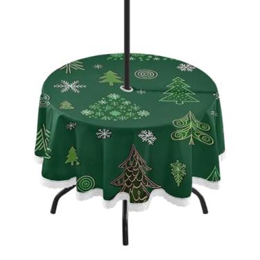 Imagem de Qilmy Toalha de mesa redonda à prova d'água de árvore de Natal de 152 cm com orifício para guarda-chuva e zíper – uso externo / interno resistente para pátio, churrascos, piqueniques, festas (serve