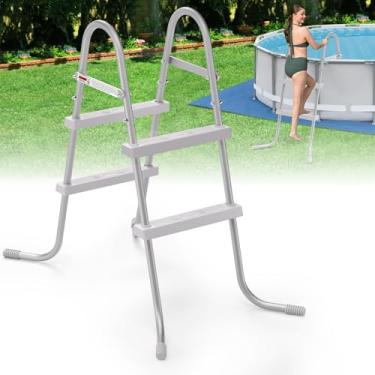 Imagem de TIXANF Escada de piscina acima do solo com estrutura de aço de 2 degraus de 84 cm, degraus de piscina removíveis de dupla face, degraus de escada de piscina com degraus de plástico antiderrapante para