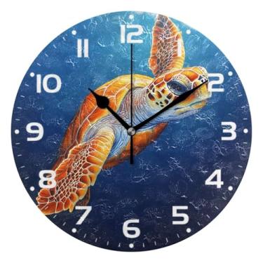 Imagem de JUZIHAI Relógio de parede de tartaruga marinha silencioso, sem tique-taque, relógios de parede redondos operados por bateria, fácil de ler, relógio decorativo de parede para casa, cozinha, sala de