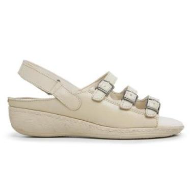 Imagem de Sandalia Feminino Chinelo Salto Anabela Ortopédico Conforto Idosas Couro RF182-Feminino