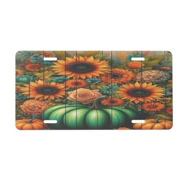 Imagem de Placa de licença de outono girassol abóbora para frente do carro placas de carro alumínio metal adequado para caminhão placa de porta de carro bar café acessórios automotivos para homens mulheres 15 x