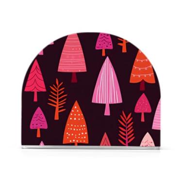 Imagem de Boho Trees Porta-guardanapos vermelho escuro, porta-guardanapos para festa, 1 pacote, suporte de acrílico antiderrapante