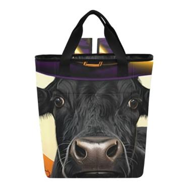 Imagem de Bolsa térmica de vaca preta com chapéu de bruxa de Halloween, 36 latas, isolada, bolsa térmica macia para viagens