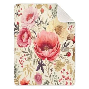 Imagem de Blueangle Cobertores de bebê com flores rosa para berço, soneca, 76 x 101 cm, aconchegante, macio, receptor, unissex para meninos, meninas, crianças, bebês (183)