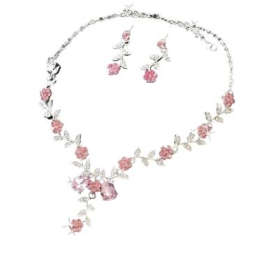 Imagem de Conjunto de joias de casamento feminino requintado e luxuoso, conjunto de três peças com corrente de clavícula de design floral, perfeito para bailes e festas, um presente para mulheres, one size