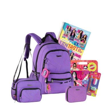 Imagem de Kit Mochila Costas Luluca Lancheira Térmica Estojo Escolar, Lilás